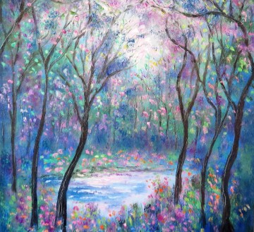 Art texture œuvres - Sweet Spring Pond fleur arbres décor de jardin paysage art mural nature paysage texture